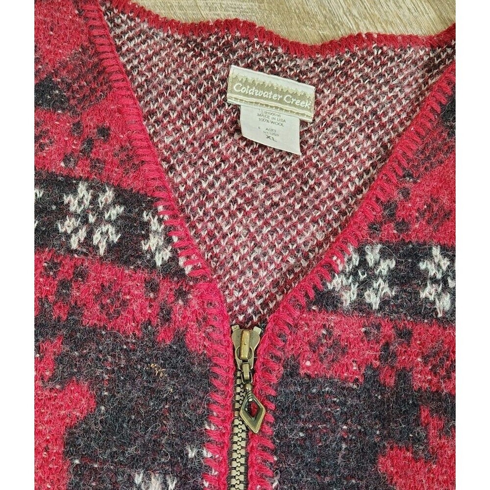 Coldwater Creek Wool Vest Size XL Cabincore Lodge Rustic Cozy Deer Fair Isle - Picture 6 of 7
